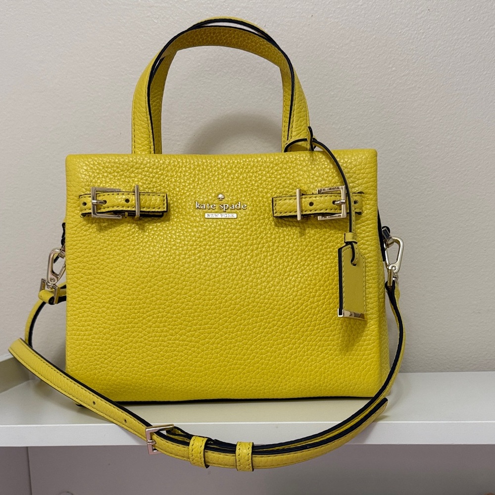 kate spade Bright Yellow Pebbled Leather Satchel with Removable Strap